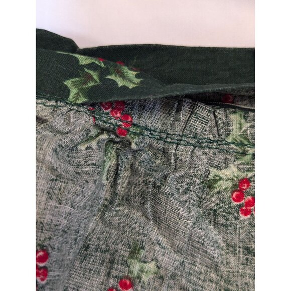 Vintage Floral Christmas Apron With Red & White Flowers On Green Background - Picture 6 of 6